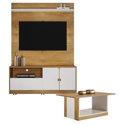 Home Theater Monza sem Porta 1 Prateleira MDP-MDF 130CM Off White Valdemóveis com Mesa de Centro