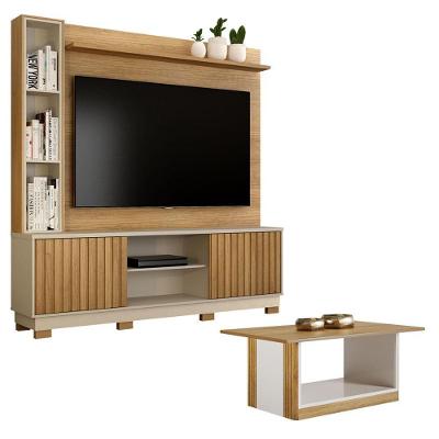 Home Theater Montenegro 2 Portas 3 Prateleiras MDF MDP 190CM Cinamomo Off White com Mesa Centro
