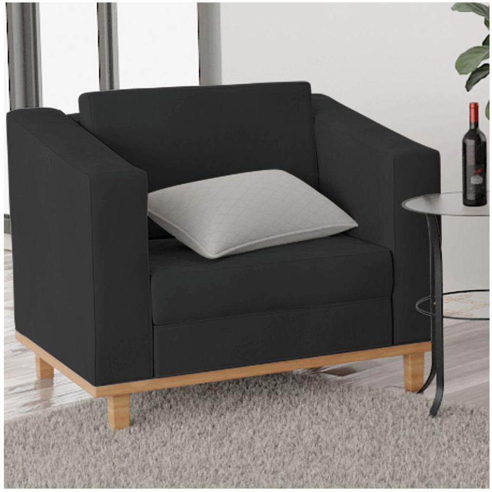 Kit Sofá 2 Lugares e 2 Poltronas Europa Suede Preto - 1
