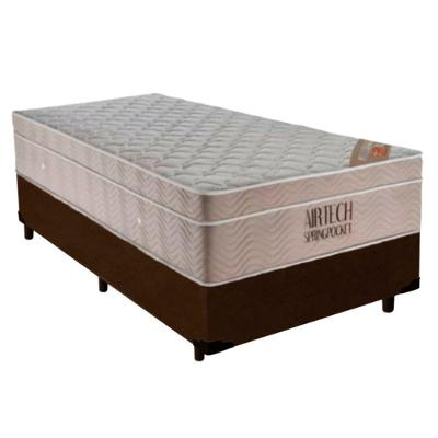 Cama Box com Colchão Solteiro Airtech Springpocket Molas Ensacadas Suede Marrom Ortobom 88CM