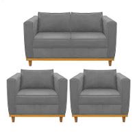 Kit Sofá 2 Lugares e 2 Poltronas Europa Suede Cinza - 1