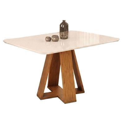 Mesa de Jantar Kiara 4 Lugares Retangular Vidro Sobre MDF Off White DJ Móveis