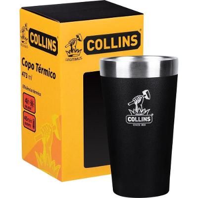 Copo Térmico Inox sem Tampa Aço Inoxidável Isolamento a Vácuo para Dia a Dia Preto Collins