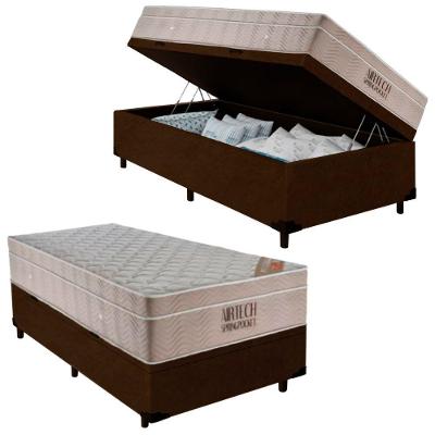 Cama Box Baú Solteiro Airtech Springpocket Molas Ensacadas Suede Marrom Ortobom