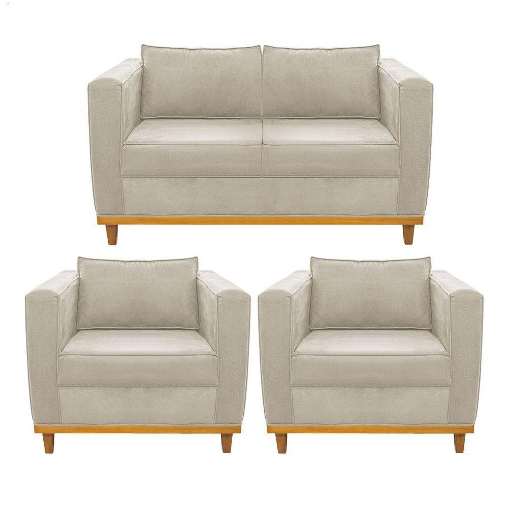 Kit Sofá 2 Lugares e 2 Poltronas Europa Suede Bege - 1