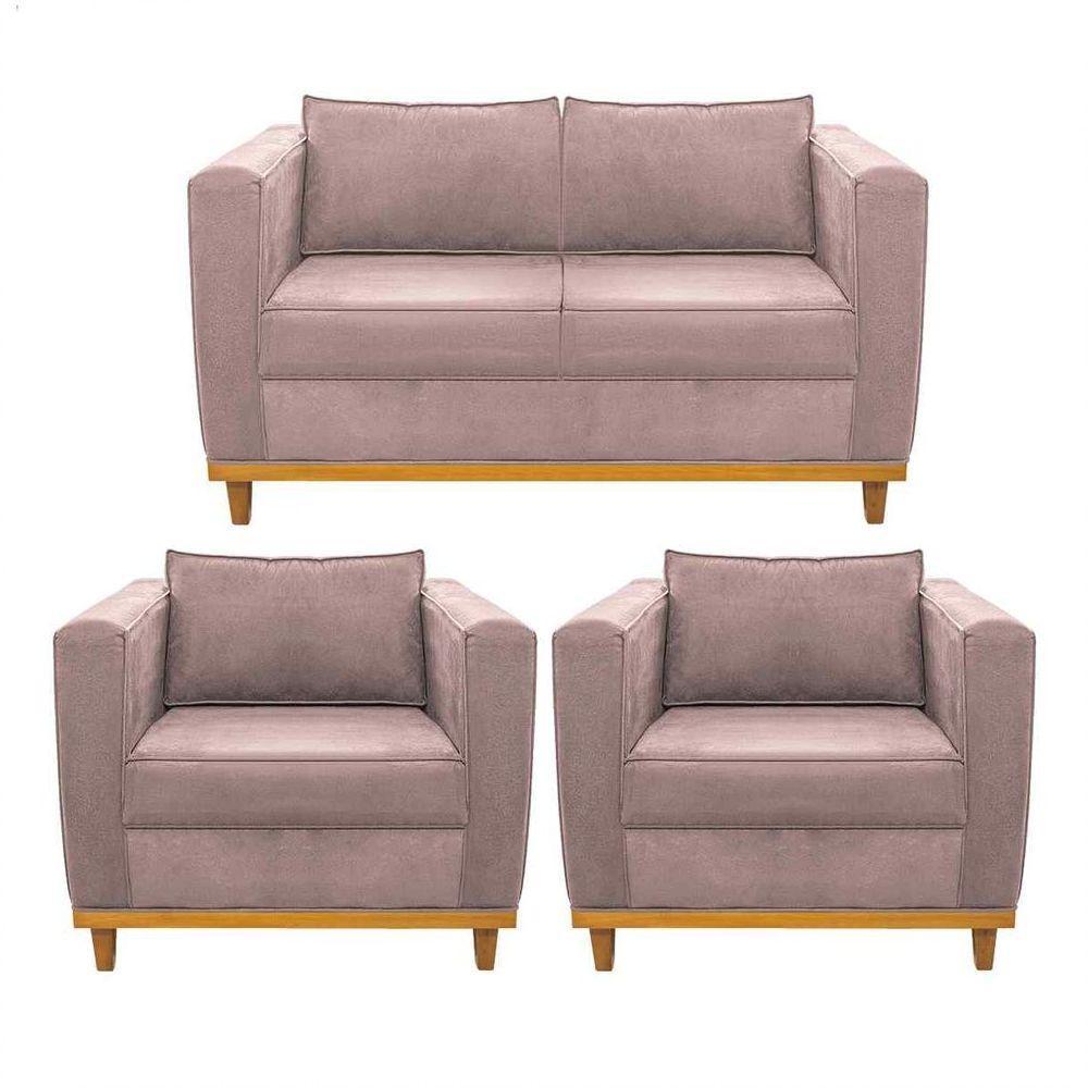 Kit Sofá 2 Lugares e 2 Poltronas Europa Linho Rosê - 1