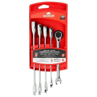 Jogo de Chaves Combinadas com Catraca 5 Peças 8mm-14mm Worker Flexível 72 Dentes Aço Cromo-Vanádio