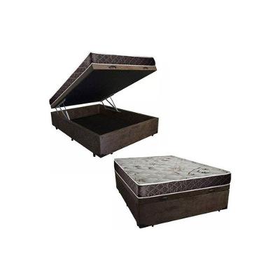 Cama Box com Baú Casal Suede Colchão Molas Bonnel Marrom 138CM