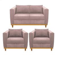 Kit Sofá 2 Lugares e 2 Poltronas Europa Linho Rosê - 1