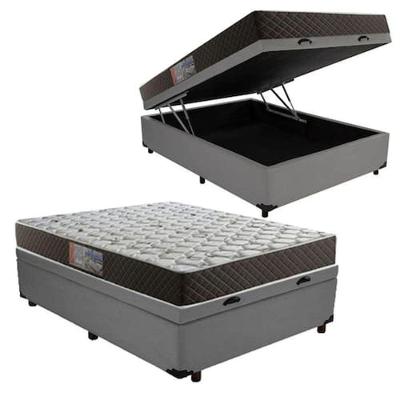 Cama Box com Baú Casal Colchão Molas Bonnel Tecido Sintético Cinza 138CM