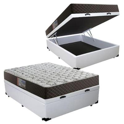 Cama Box com Baú Casal Colchão Molas Bonnel Sintético Branco 138CM