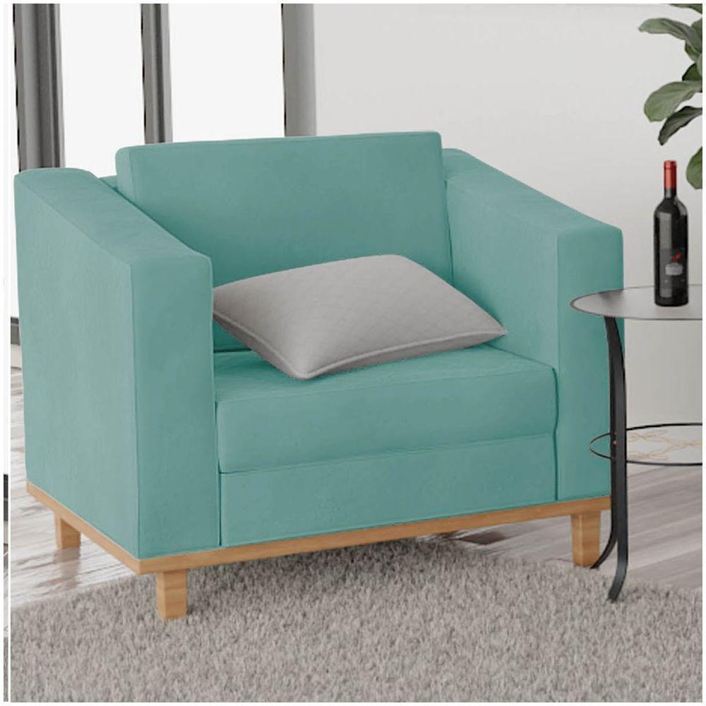 Kit Sofá 2 Lugares e 2 Poltronas Europa Suede Azul Tiffany - 5