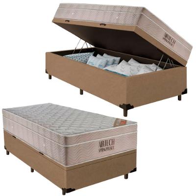 Cama Box com Baú Solteiro Airtech Springpocket Molas Ensacadas Suede Bege Ortobom