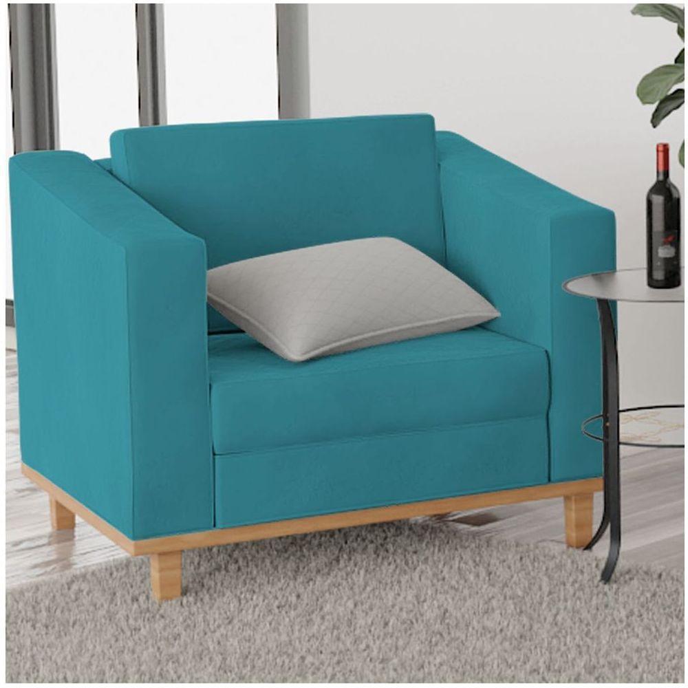 Kit Sofá 2 Lugares e 2 Poltronas Europa Suede Azul Turquesa - 5