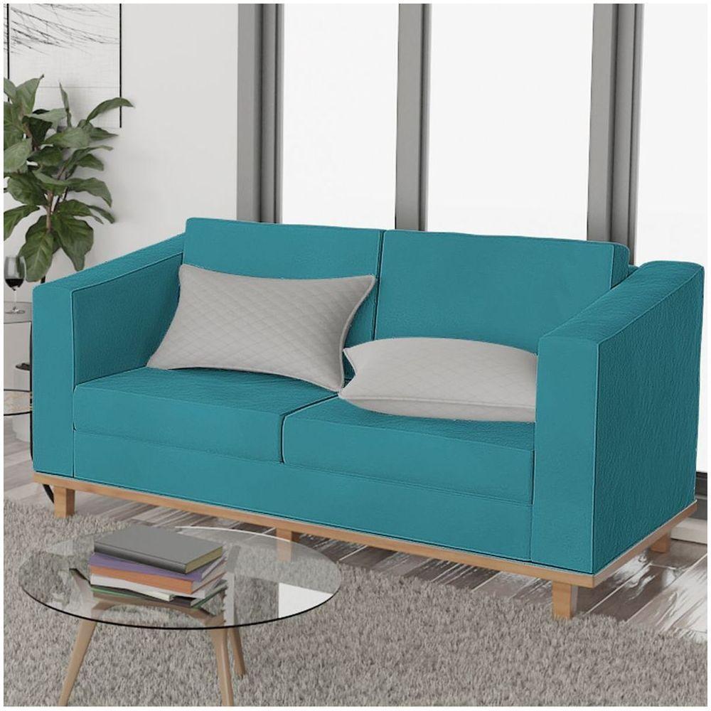 Kit Sofá 2 Lugares e 2 Poltronas Europa Suede Azul Turquesa - 6