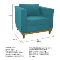 Kit Sofá 2 Lugares e 2 Poltronas Europa Suede Azul Turquesa - 3