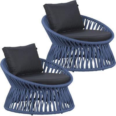 Conjunto 2 Poltronas Monza + Mesa Centro Alumínio Tecido Impermeável Azul Marinho Trama Original