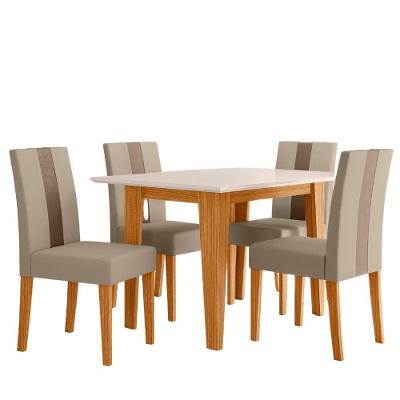 Conjunto de Jantar Kate 4 Lugares Tampo MDF Cadeiras Estofadas Suede Off White 120CM Poliman Móveis