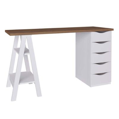 Mesa Escrivaninha Spirit Moderno 5 Gavetas MDP 136CM Nogal Branco Artany