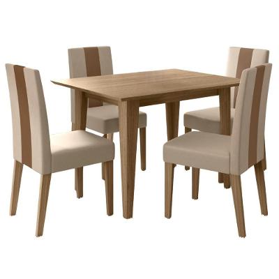 Conjunto de Jantar Kate 4 Lugares Tampo MDP Cadeiras Estofadas Suede Carvalho 120CM Poliman Móveis