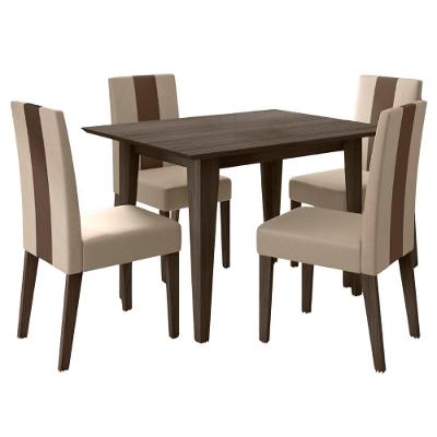 Conjunto de Jantar Kate 4 Lugares Tampo MDP Cadeiras Estofadas Suede Amendoa 120CM Poliman Móveis