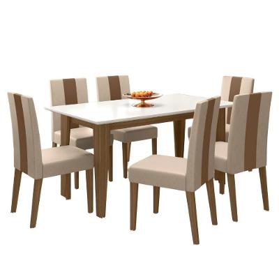 Conjunto de Jantar Liz 6 Lugares Tampo MDF Cadeiras Estofadas Suede 160CM Poliman Móveis