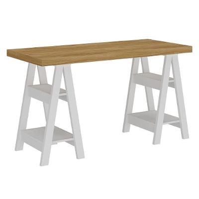 Mesa Escrivaninha Tampo Tamburato Art Moderno 4 Prateleiras 135CM Branco Artany