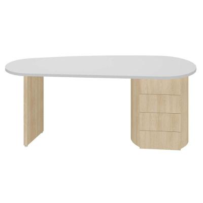 Mesa Escrivaninha Curvo Ovale Moderno 4 Gavetas 183CM Carvalho Branco Artany