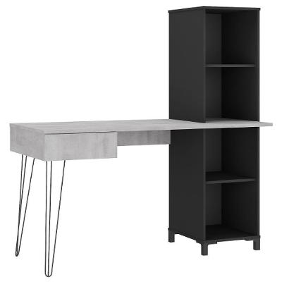 Mesa Escrivaninha Fusion Moderno 1 Gaveta MDP 138CM Concreto Preto Artany