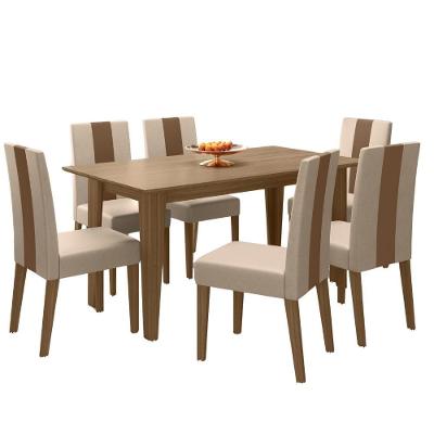 Conjunto de Jantar Liz 6 Lugares Tampo MDP Cadeiras Estofadas Suede Carvalho 160CM Poliman Móveis