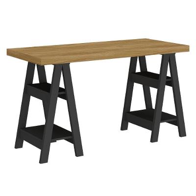 Mesa Escrivaninha Tampo Tamburato Art Moderno 4 Prateleiras 135CM Preto Artany