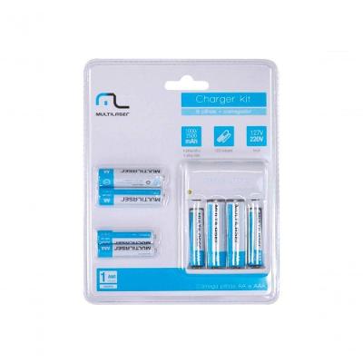 Multilaser CB093 Carregador de Pilhas para AA e AAA Recarregáveis Bivolt Branco com 8 Unidades