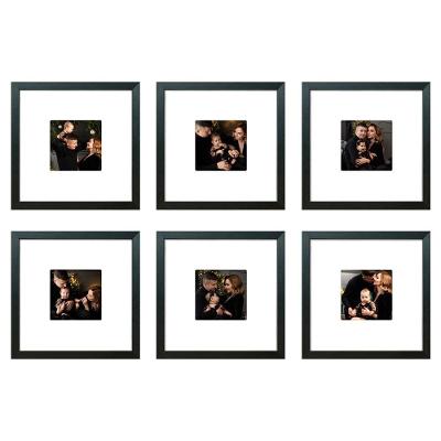 Kit 6 Quadros Porta Retrato Foto 10X10 Paspatur Branco Moldura Preta MDF com Pelicula de Acetato