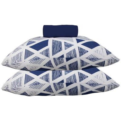Jogo de Cama Kazzavip Queen 70% Algodão e 30% Poliéster Malha Mista Azul Profundo Doce Vida