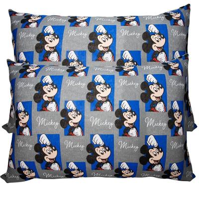 Par de Fronha Mickey Quadros Malha 100% Algodão Estampada Disney Cinza Portallar