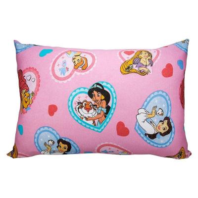 Fronha Avulsa Kazzavip Malha 100% Algodão Coração de Princesas Estampada Disney Rosa