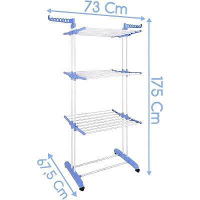 Varal Torre 3 Andares Inox Retrátil Compacto Aço Inoxidável Dobrável com Rodinhas Utimix