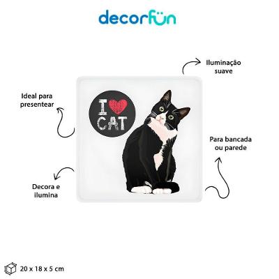 Luminária Box Slim I Love Cat com Luz Difusa e Design Decorativo Branco Bivolt