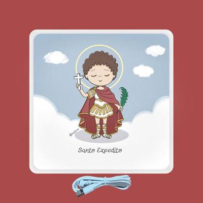 Luminária Mini Box Santo Expedito Luz Difusa Decoração Leitura USB Bivolt Fita LED 5W