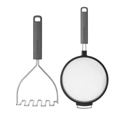 Jogo de Peneira e Amassador de Batatas Aço Inox e ABS para Cozinha Cinza Kitchenaid