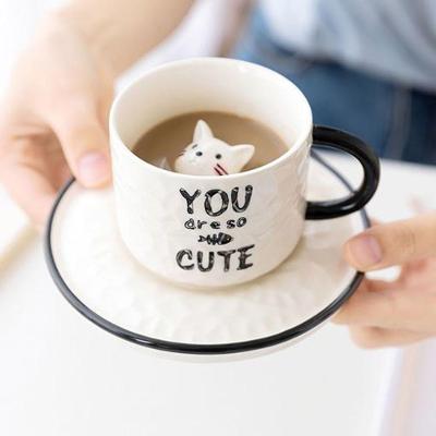 Xícara Coffee With Cat Cerâmica com Gatinho Branco You Are So Cute 220ML