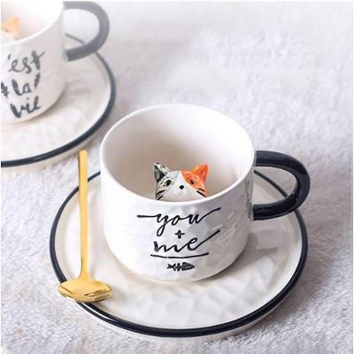 Xícara Coffee With Cat com Gatinho Interno Cerâmica para Café Ou Chá Branco You + Me 220ML