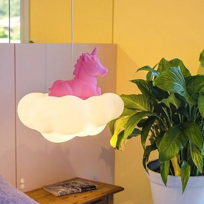 Luminária Pendente Nuvem Unicórnio Infantil com Design Lúdico Branco Usare