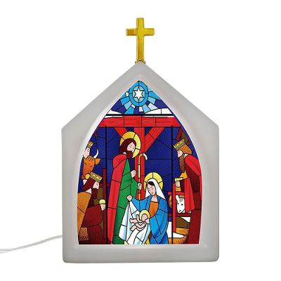 Luminária Capela de Natal com Iluminação Decorativa em Vitral Bivolt 110V-220V