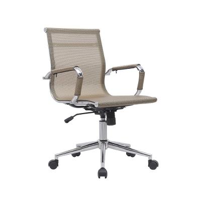 Cadeira de Escritório Diretor Charles Eames Tela Mesh Base Giratória com Braço Cromado Dourado