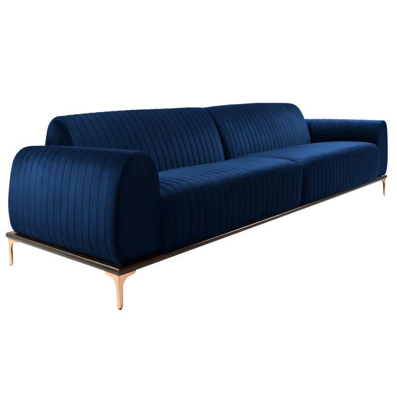 Sofá 3 Lugares Sala Base de Madeira euro 210 Cm Azul Marinho - 1