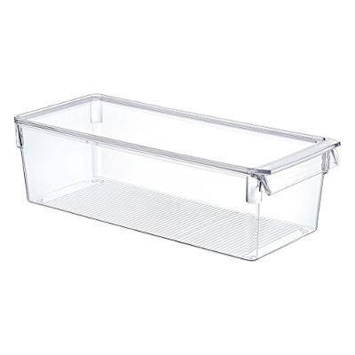 Organizador de Geladeira Multiuso Alto com Tampa em Polipropileno Transparente Empilhável