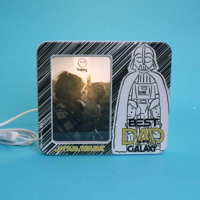 Luminária Porta Retrato Star Wars Best Dad In The Galaxy com LED Preto Bivolt 10X15CM