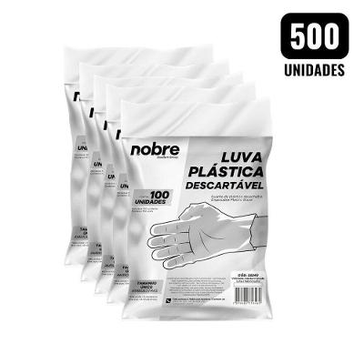 Kit Luvas Descartáveis Plásticas Ambidestras 500 Unidades Nobre
