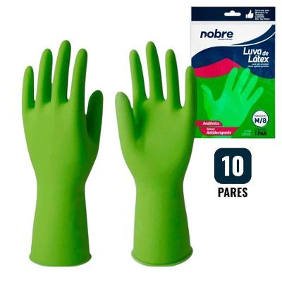 Luva de Proteção Látex m para Agentes Químicos Verde Kit 10 Pares Nobre